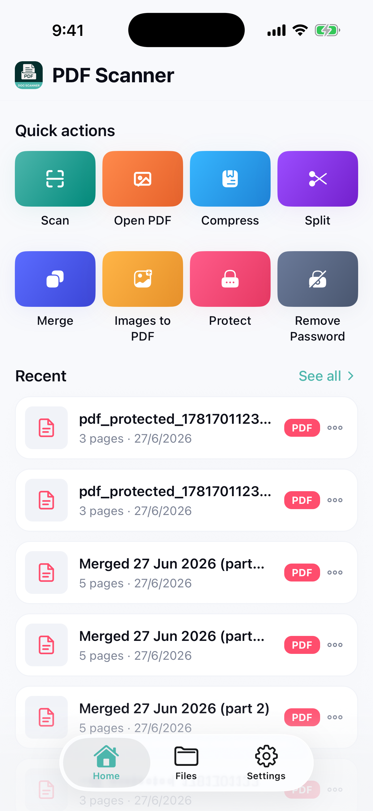 PDF Scanner — Home & quick actions